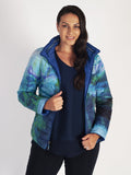 Cobalt Blue & Green Print Short Reversible Diamante Trim Quilted Jacket