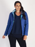 Cobalt Blue & Green Print Short Reversible Diamante Trim Quilted Jacket