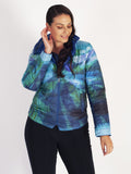 Cobalt Blue & Green Print Short Reversible Diamante Trim Quilted Jacket