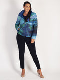 Cobalt Blue & Green Print Short Reversible Diamante Trim Quilted Jacket