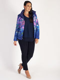 Purple Lined Hibiscus Print Short Reversible Diamante Trim Quilted Jacket