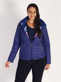 Purple Lined Hibiscus Print Short Reversible Diamante Trim Quilted Jacket