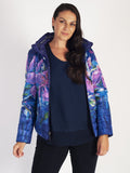 Purple Lined Hibiscus Print Short Reversible Diamante Trim Quilted Jacket