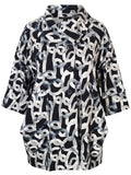 Navy/Grey/White Abstract Print Jersey Coat