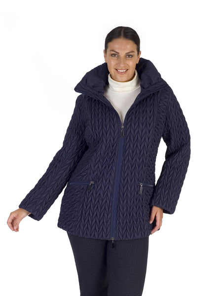 Navy Cable Embroidered Quilted Coat