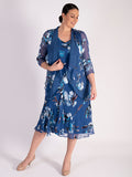 Bluebird Floral Print Silk Devoree Contrast Layered Shrug