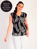 Black/White Scribble Print Pleated Camisole