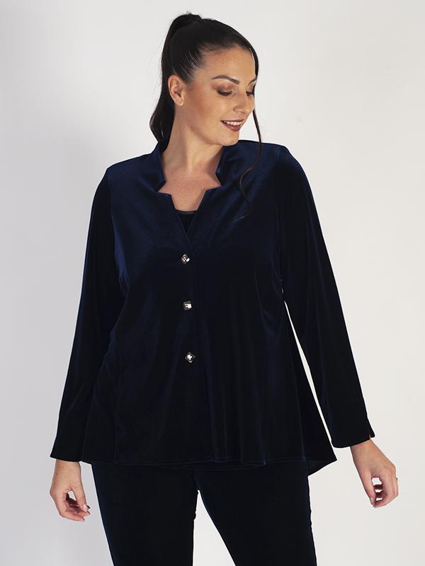 Notch Neck Stretch Velvet Jacket Diamond Back Detail