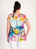 Blue/Multi Vibrant Abstract Painted Print Short Sleeve V-Neck Jersey Top