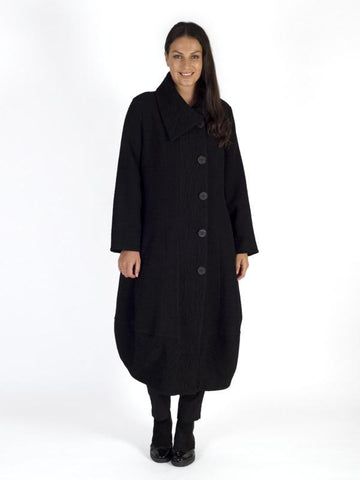 Black Wrap Collar Heavy Crinkle Barrel Coat
