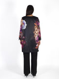 Blk/Pink Floral Placement Edge to Edge Lined Satin Coat