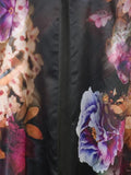 Blk/Pink Floral Placement Edge to Edge Lined Satin Coat