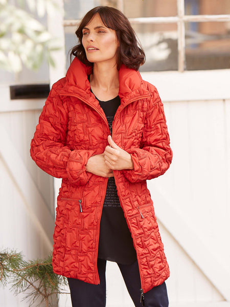 Burnt Orange Bonfire Embroidered Quilt Coat