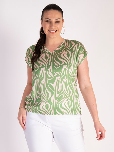 Sand/Emerald Graphical Wave Print Top
