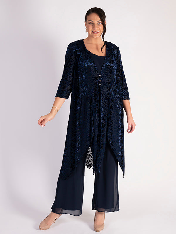 Navy Leopard Velvet Devoree Pixie Coat | Chesca Direct