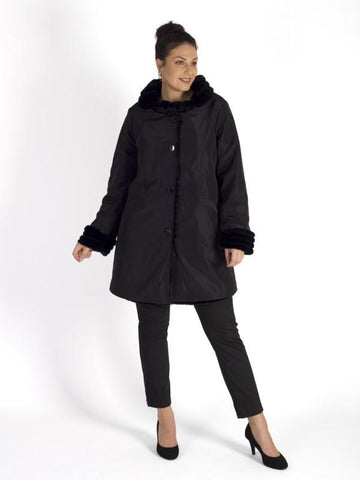 Black Faux Fur Lined Reversible Coat