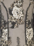 Black/Beige Floral Jacquard Organza Coat with Contrast Satin Trim