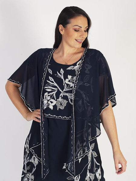 Navy/Ivory Lily Beaded Shawl