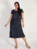 Pewter Lily Bead/Embroidered Double Layered Chiffon Dress