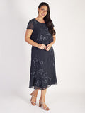 Pewter Lily Bead/Embroidered Double Layered Chiffon Dress