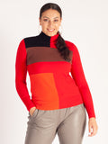 Red Fine Knit Turtleneck Jumper with Colourblock Shapes - Promotion Until 8th May 2024