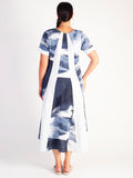A White/Navy Square Print Panel Linen Dress
