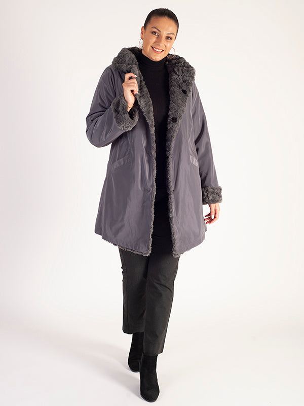 Grey Faux Fur Reversible Coat | Chesca Direct