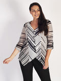 Ivory/Black Button Front V-Neck Tunic with Tab & Button Insert on Sleeves