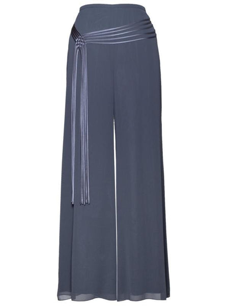 Charcoal polyester georgette thong belt trim trouser