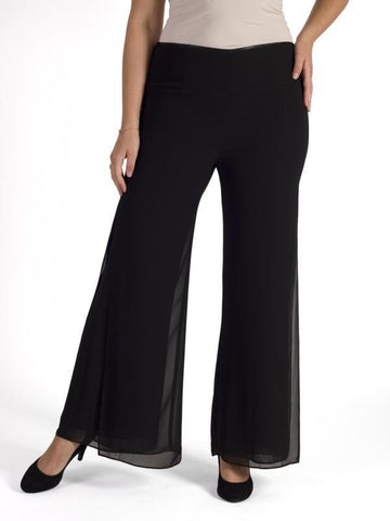 Black Double Layer Side Slit Chiffon Trouser