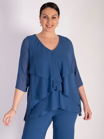 Azure Fancy Double Layer Chiffon Long Sleeve Top - Promotion Until 1st November 2024