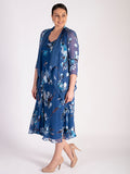 Azure Floral Print Silk Devore Sleeveless Dress