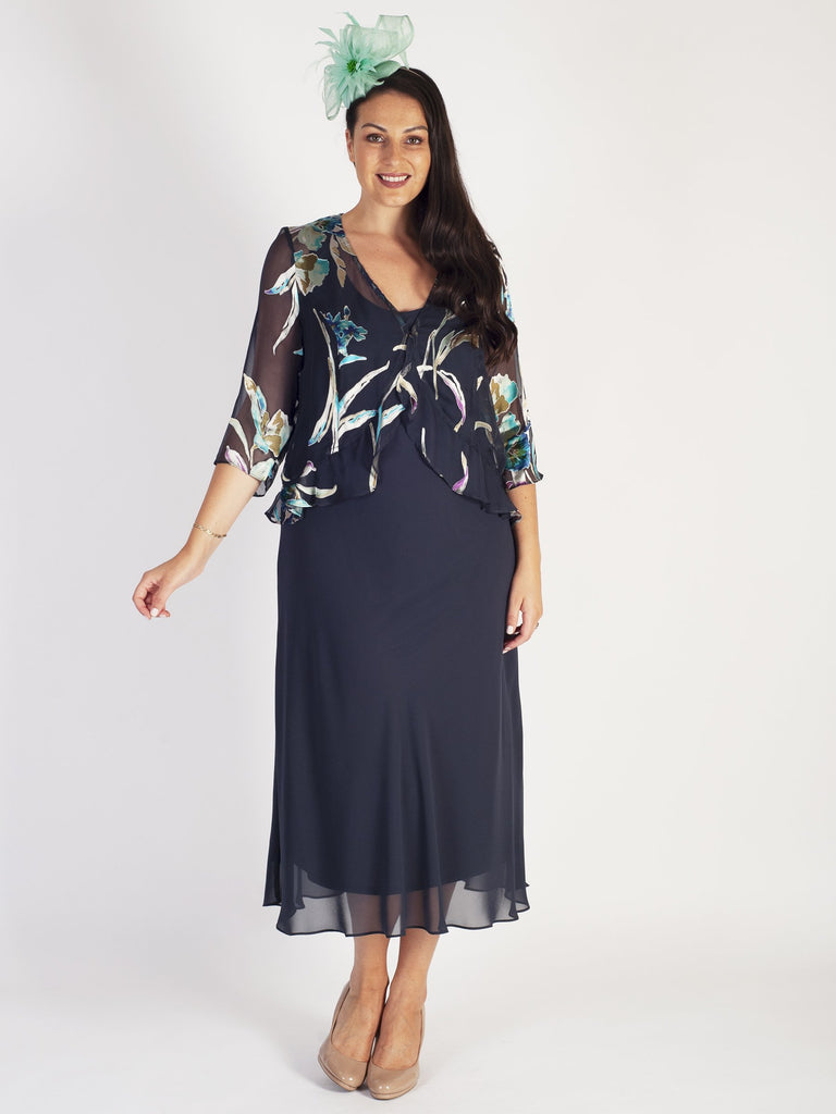 Pewter Bias Cut Chiffon Dress | Chesca Direct