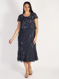 Pewter Lily Bead/Embroidered Double Layered Chiffon Dress