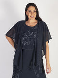 Pewter Lily Bead/Embroidered Double Layered Chiffon Dress