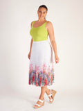 White/Multi Floral Garden Print Pleated Skirt