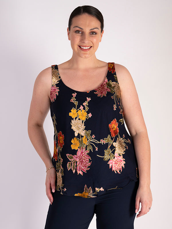 Chrysanthemum Print Silk Devoree Camisole