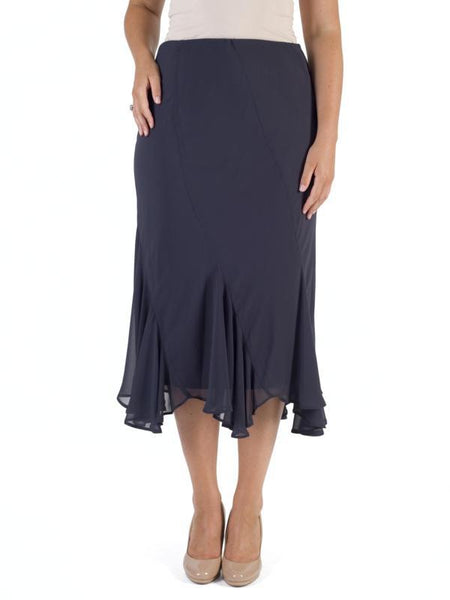 Pewter Cut Panel Flared Hem Chiffon Skirt