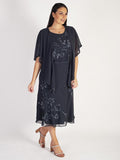 Pewter Lily Bead/Embroidered Double Layered Chiffon Dress