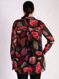 Black/Multi Rose Bouquet Print Blouse with Back Pleat Detail