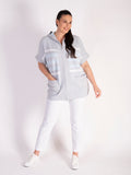 Grey/White Stripe S/L Zip Cotton and Cashmere Blend Hoodie