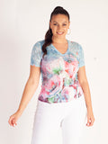 Sky/Pink Floral V-Neck T-Shirt