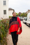 Red Zip Detail Poncho with Colourblock Shapes
