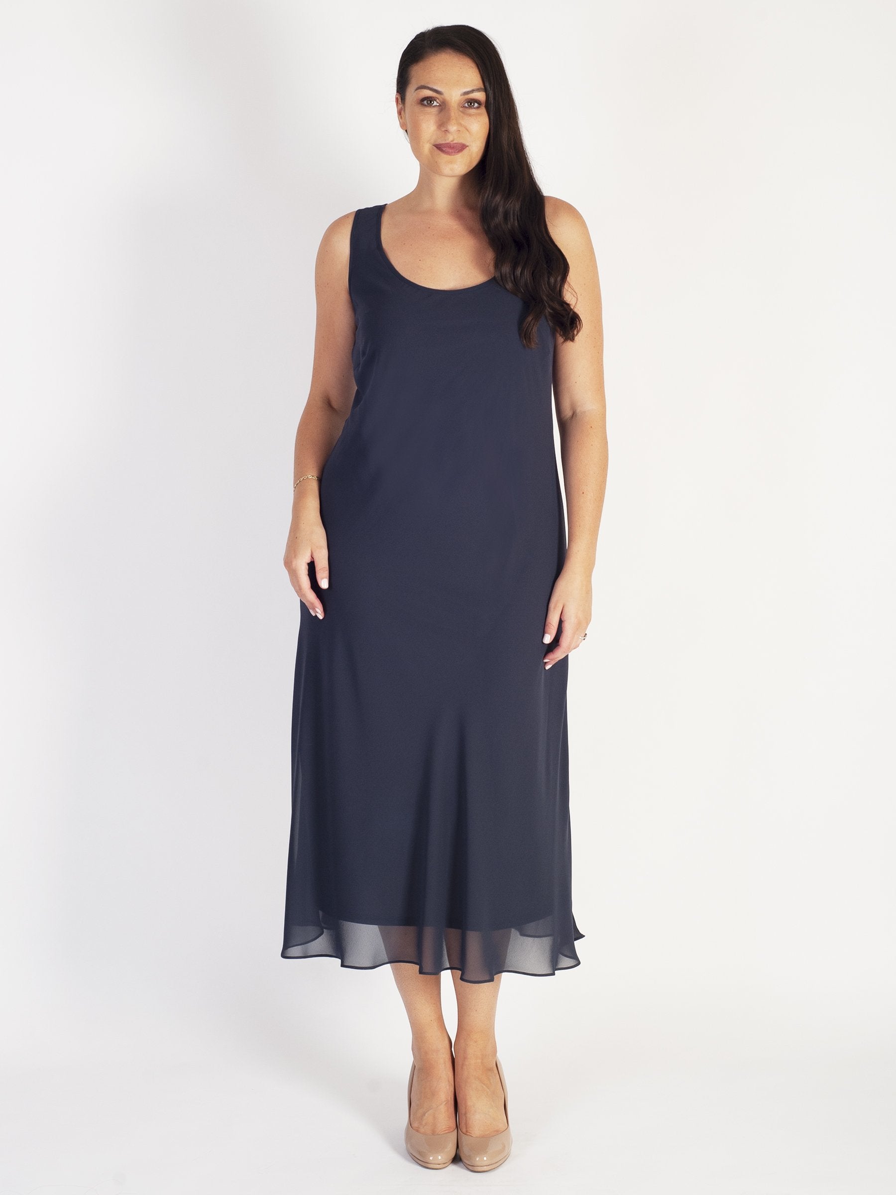 Pewter Bias Cut Chiffon Dress | Chesca