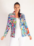 Blue/Multi Abstract Leaf Print Linen Jacket - Promotion Until 5th May 2025