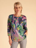 Cobalt/Multi Printed Jersey Top with 3/4 Batwing Sleeve