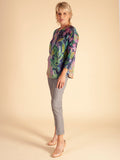 Cobalt/Multi Printed Jersey Top with 3/4 Batwing Sleeve