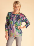 Cobalt/Multi Printed Jersey Top with 3/4 Batwing Sleeve