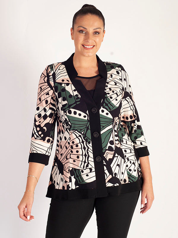 Blush/Ivory/Green Butterfly Print Jersey Cardigan with Contrast Trim ...