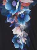Blk/Coral Floral Trellis Border Rib Trim Short Sleeve Top